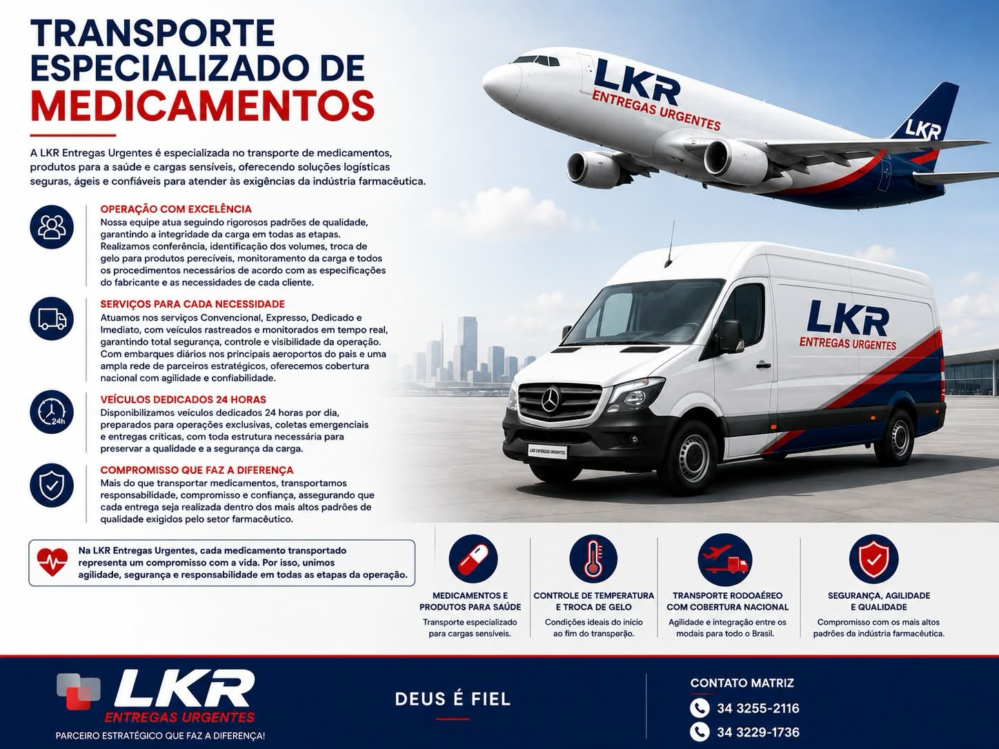 Avião e van da LKR para transporte de medicamentos